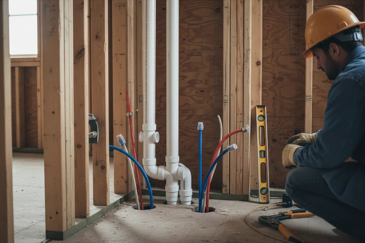 Drain and supply rough-in during Leak Detection in Pillow